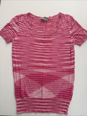 Missoni Pink & White Short-Sleeve Striped Knit Top